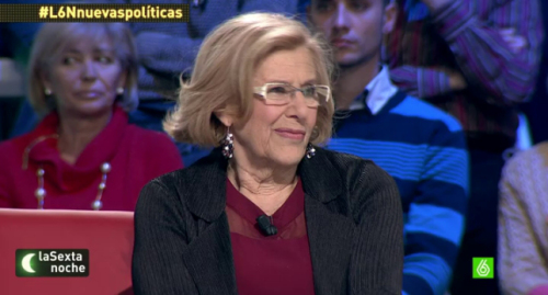 Manuela Carmena, actual alcaldesa de Madrid, así como podemita incontrolada y desconcertada.