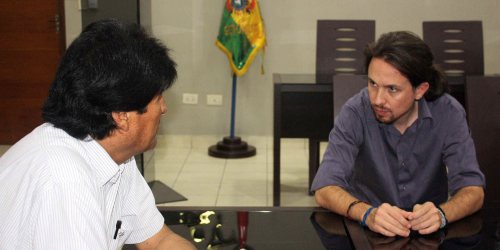 Evo Morales y Pablo Iglesias, dos representantes de la vulgar, mediocre y atroz política bolivariana.