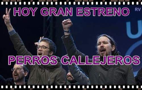 Podemitas con el puño en alto: símbolo del odio, la muerte, el sufrimiento y la represión.
