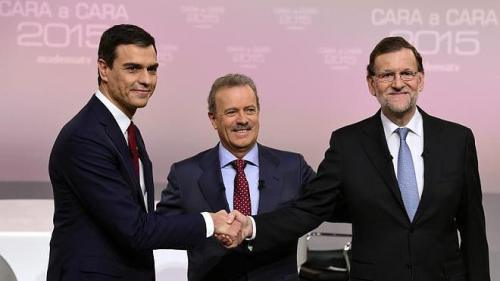 Rajoy y Sánchez, en los momentos previos al debate.
