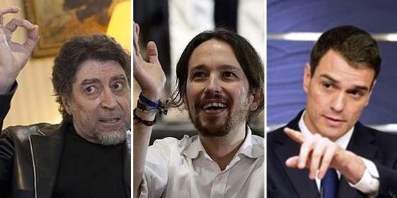 Joaquín Sabina, Pablo Iglesias y Pedro Sánchez. 