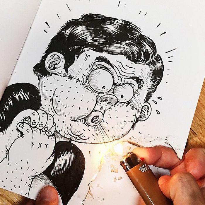 Photos of Artist Alex Solis Fighting With His Own Character&nbsp;Drawings